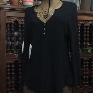 Caslon Black Henley Thermal Waffle Knit Top Large